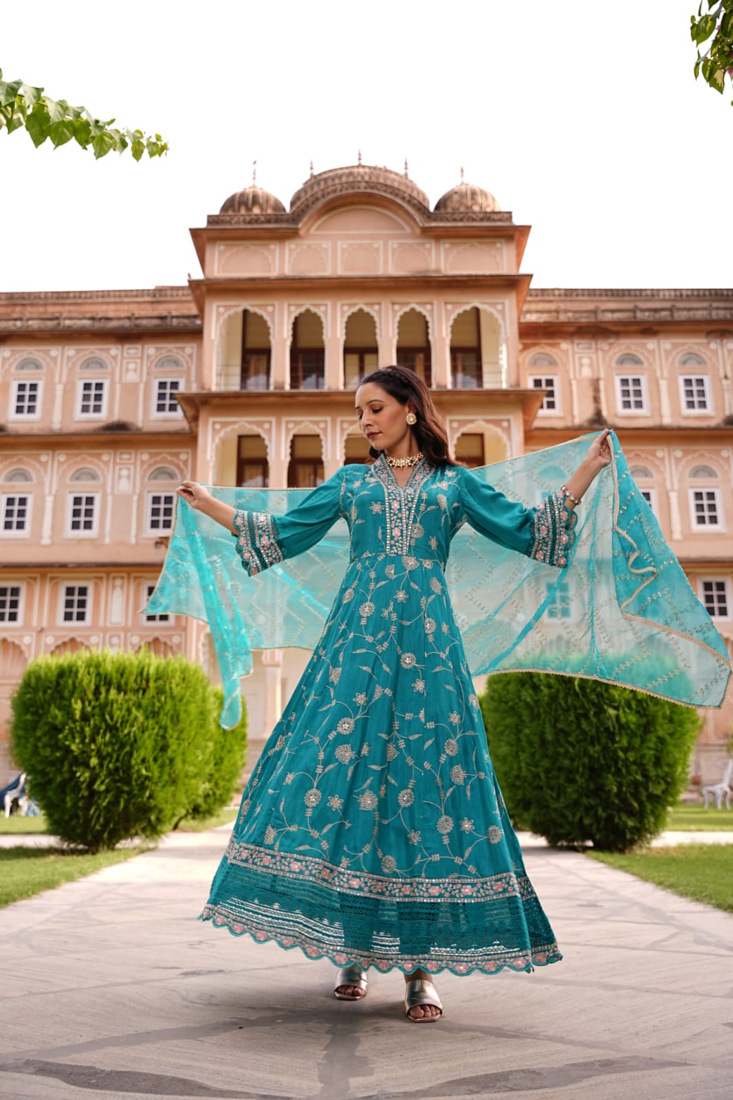Premium Designer Muslin Anarkali Suit with Beautiful Print and Work