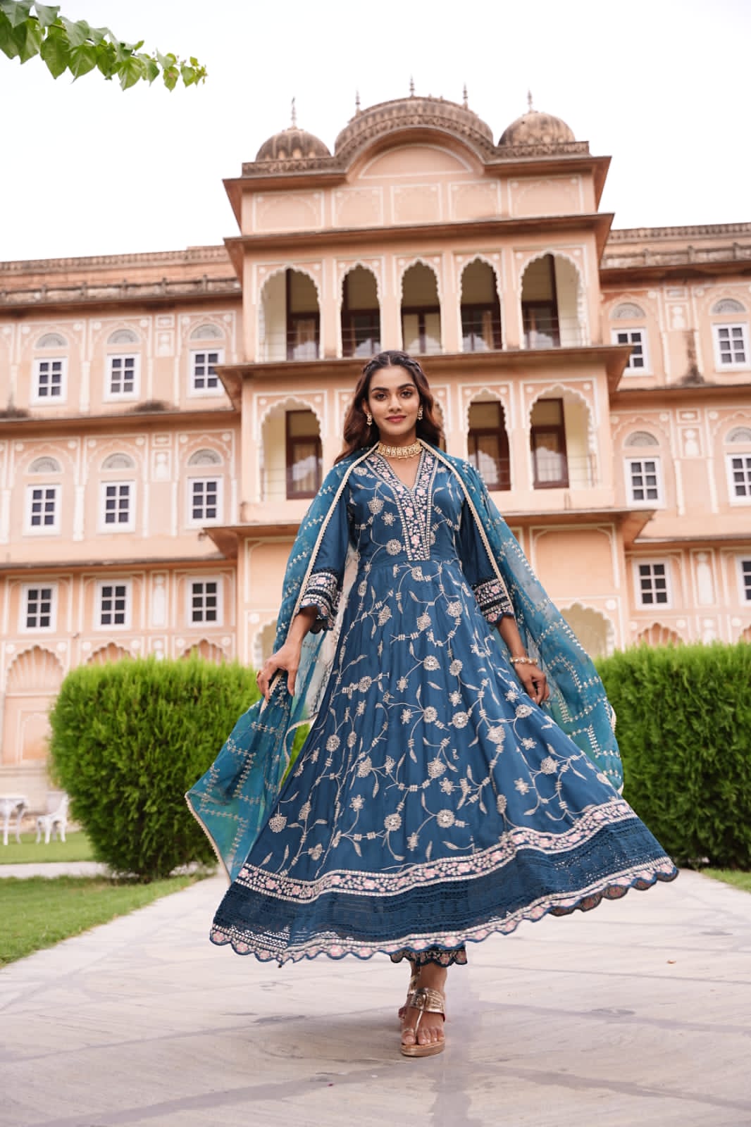 Premium Designer Muslin Anarkali Suit with Beautiful Print and Work