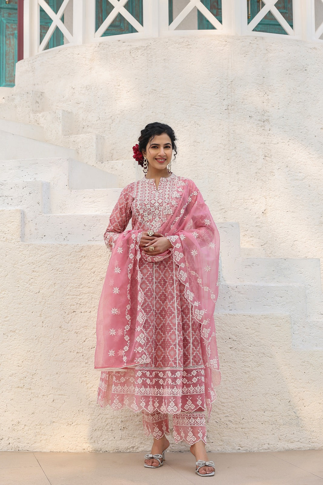 Premium Designer Cotton Anarkali Kurti Set with Pant and Dupatta