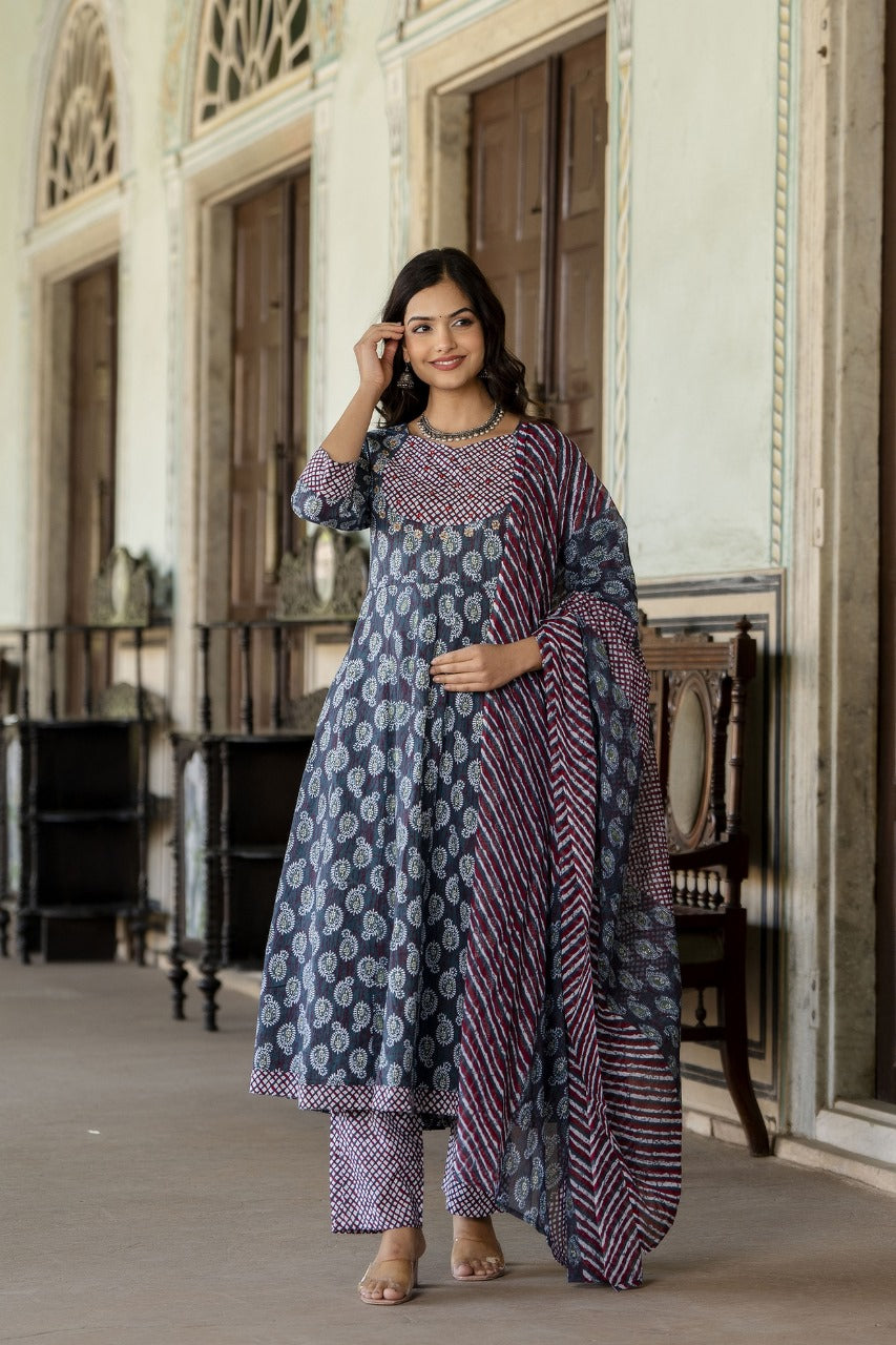 Beautiful Cotton Anarkali Suit With Dupatta