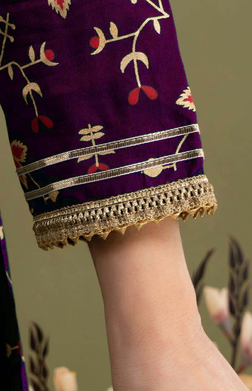 Purple Rayon embroidery Anarkali set